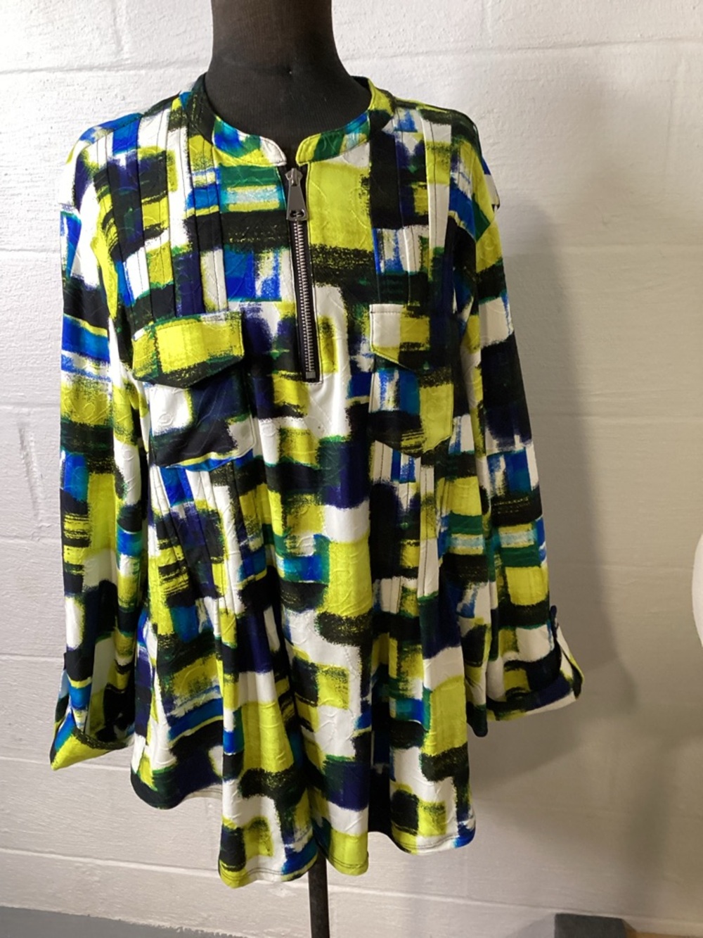 Cocomo Lime, Blue & Black Brushstroke Zip Tunic